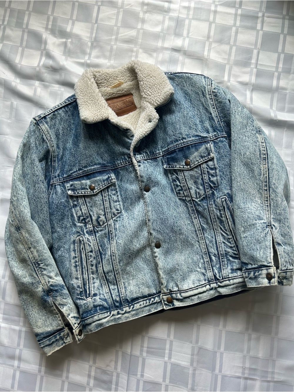 Brassrail Light Washed Denim Vintage Sherpa Lined Jacket
